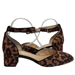 Cabi Block Heel‎ Closed Toe Ankle Strap Animal Print Shoes Size 8